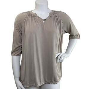 Neon Buddha Womens Knit Top Size L Tan Modal 3/4 Sleeve Relaxed Fit Jersey